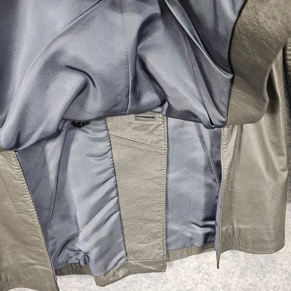 Vintage OLEG CASSINI Jacket Small Gray Genuine Leather Double Breasted 70s 20x29 - Picture 13 of 15